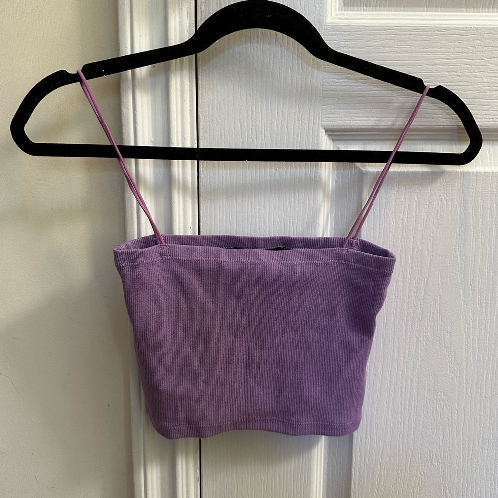Zara purple ribbed cropped tank top